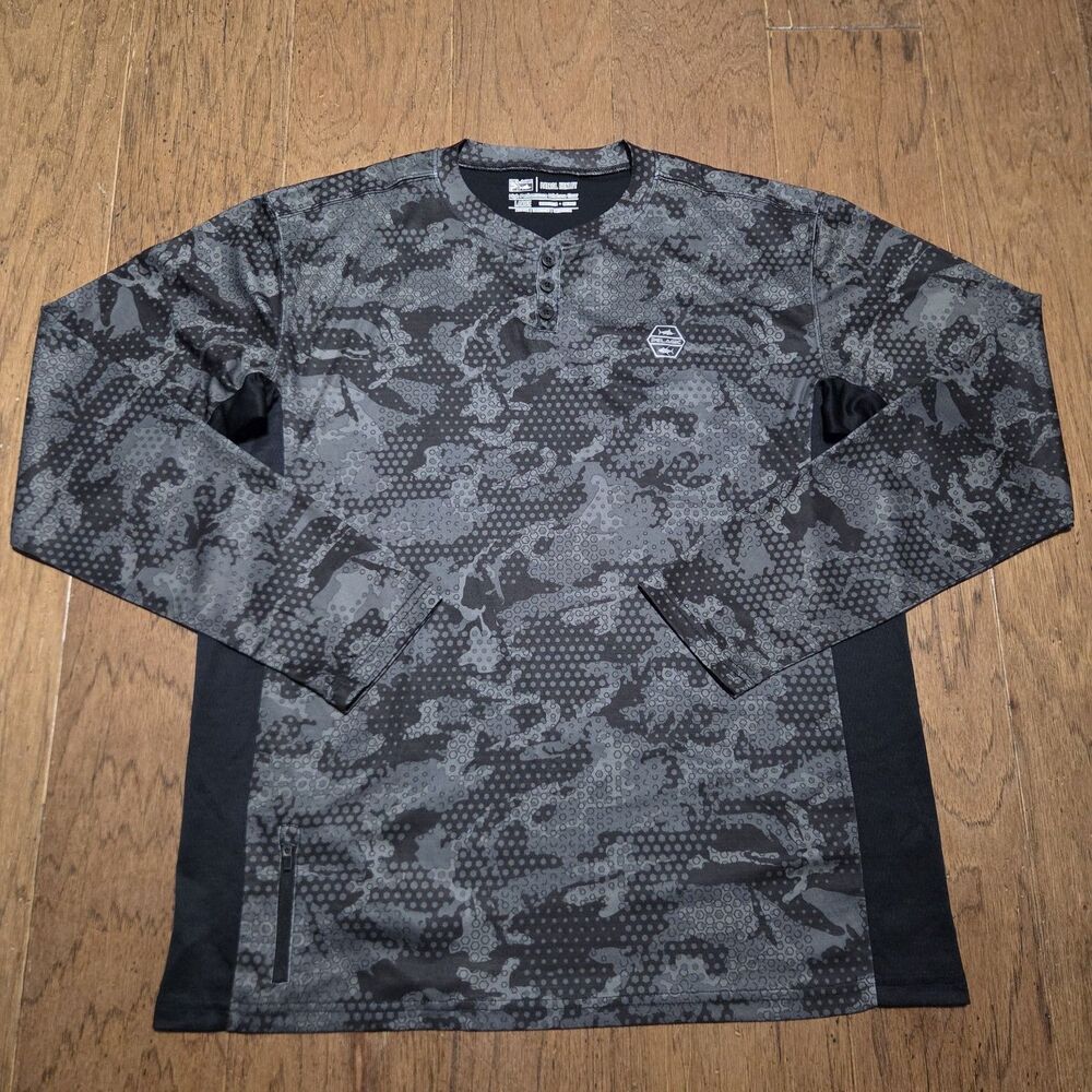 Pelagic Patrol Henley Mens Large Black Fishing Camo Performance Outdoor
